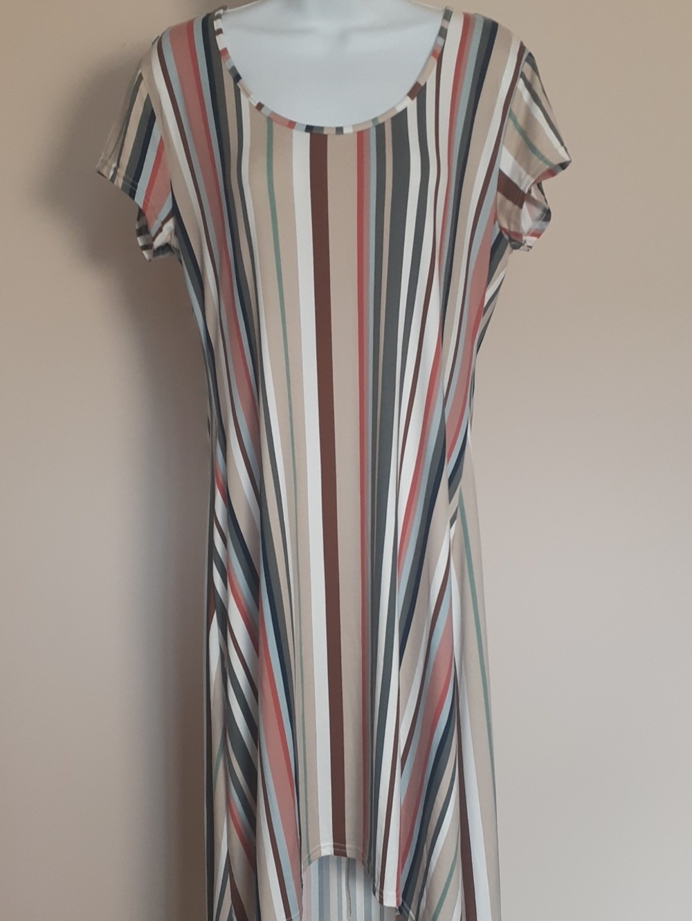 Magazine Vertical Stripe Midi Dress in Cream, Rust, Blue & Gray - Sz Large
